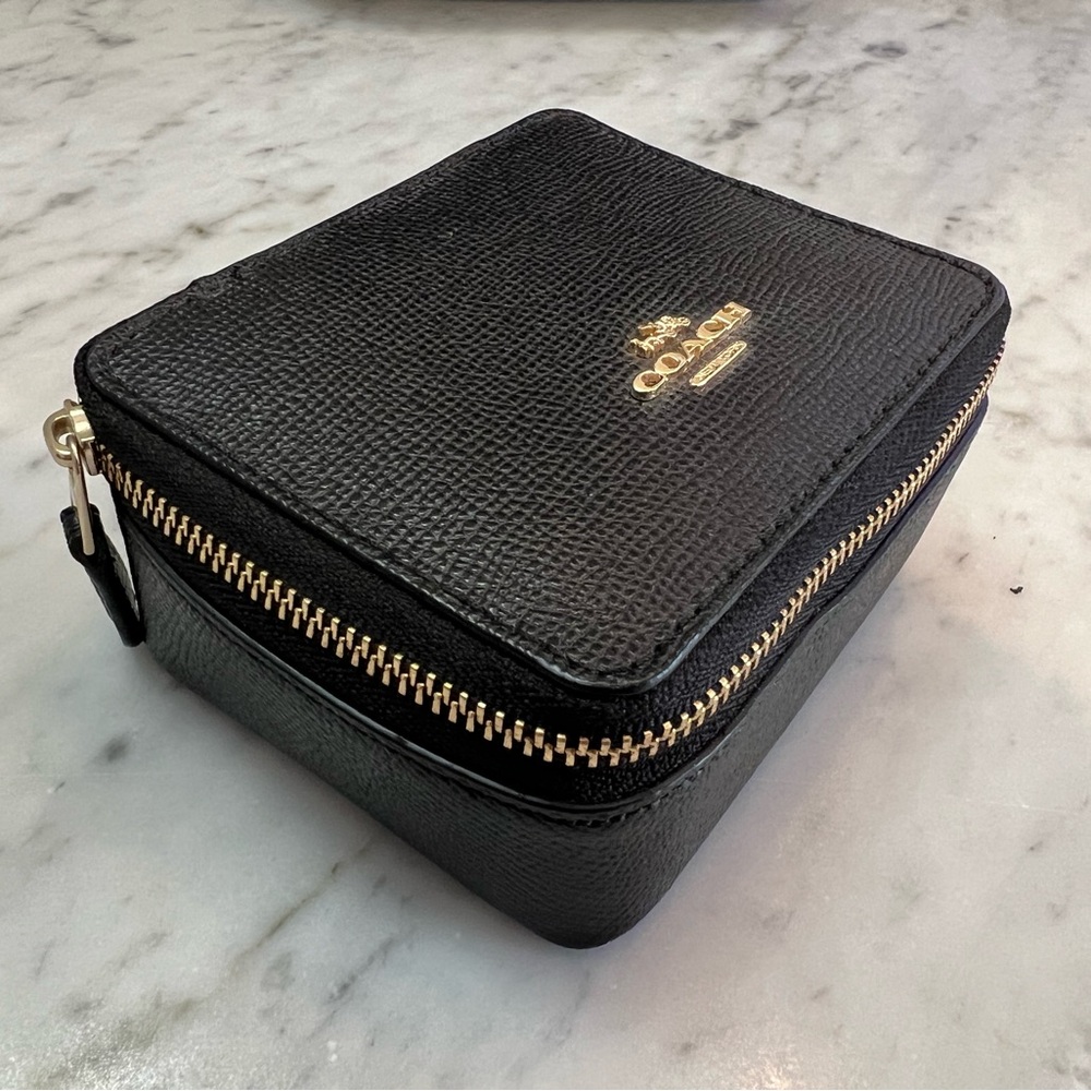 Coach *gently used* black leather travel jewelry box